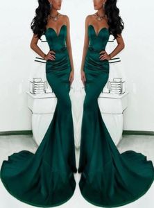 2019 Gorgeous Emerald Green Mermaid avondjurken lieverd satijn sweep trein vissenstaart speciale gelegenheid prom jurken voor vrouwen PL1301584