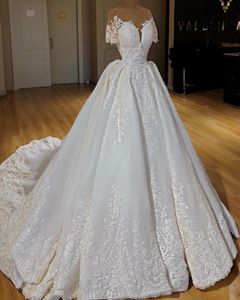 2019 Precioso vestido de novia de encaje Bll Vestidos de novia de manga corta Capilla Vestido de novia Vestidos de iglesia rural Hecho a medida 9845022