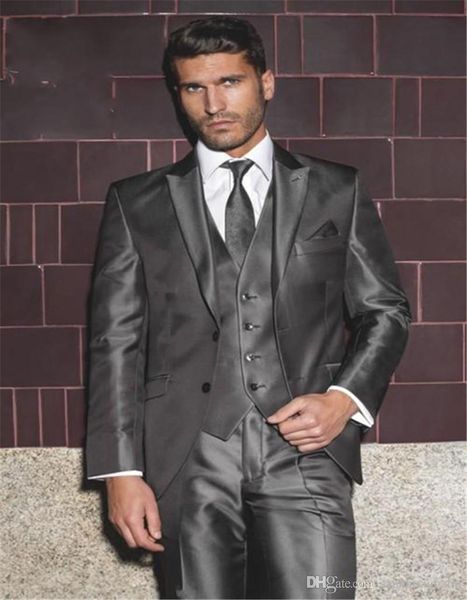 2019 marié smoking gris brillant garçons d'honneur manteau pantalon conception pic revers mariage/dîner costumes meilleur homme marié (veste + pantalon + gilet)