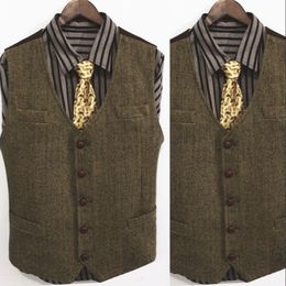 2019 Bruidegom Venst Vintage Wol Herringbone Tweed Vest Groomsmen Bruiloft Vest Ontwerp Custom Made Mens Pak Vest Tuxedo Gilet