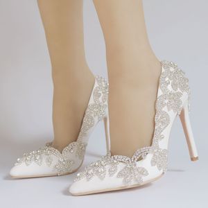 Chaussures de mariage à talons hauts faites à la main bout pointu femmes chaussures de bal de fête 4 pouces chaussures de demoiselle d'honneur strass taille 9