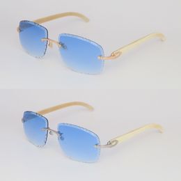 Metalen randloze gesneden lens luxe zonnebril voor vrouwen unisex vierkant T8200762 witte echte buffelhoorn zonnebril man en vrouwelijk 18k gouden brillen brillen met doos uv400