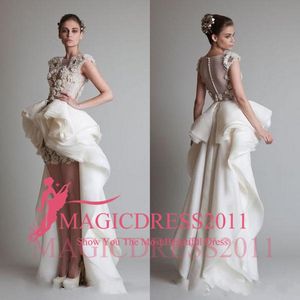 2019 High Bas Bridal Robes Bouton couvert Couvre Back Sweep Train Lace Dentelle Robes de mariée Krikor Jabotian Sexy Elegant Wedding Robes 250a