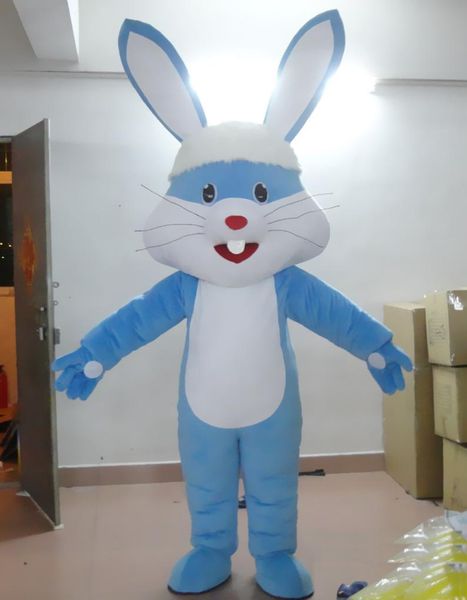 2019 Disfraz de mascota de conejo azul de alta calidad Tamaño adulto Mascotas de conejo Vestido de fiesta de Navidad Cospay Cumpleaños Mascotas de bienvenida