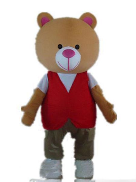 2019 Costume de mascotte d'ours chaud de haute qualité avec une chemise blanche et un gilet rouge pour adulte à porter