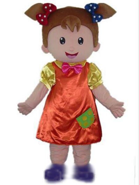 Disfraz de mascota de niña pequeña hecho a medida de alta calidad 2019 con vestido naranja y corbata rosa a la venta