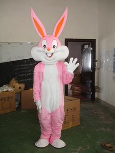 2019 Hoge kwaliteit Hot Pasen Pink Bunny Rabbit Bugs Mascotte Kostuum Cartoon Fancy Party Jurk Halloween Carnaval Costumes Adult Grootte