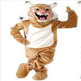 2019 Hoge kwaliteit Nieuwe Beroep Wildcat Bobcat Mascotte Mascotte Kostuums Halloween Cartoon Volwassen Grootte Grijze Tijger Fancy Party Dress238S