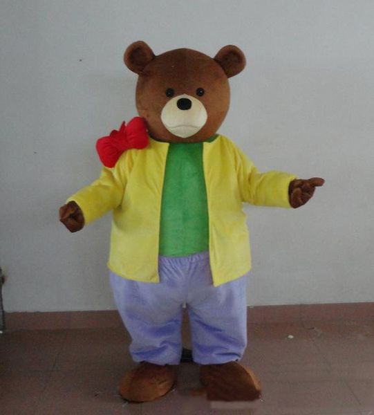 2019 Disfraces de la mascota del oso de peluche amarillo de alta calidad Tema animado oso gordo marrón Cospaly Mascota de dibujos animados Personaje Fiesta de carnaval de Halloween