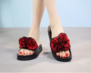 2019 highquaity nouveau Type bout ouvert pantoufles femme été Muffin gâteau pantoufles grande fleur maison fond épais beauté sandales femme