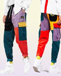 2019 Hip Hip Pants Vintage Color Block Patchwork Corduroy Cargo Harem Pantalon Streetwear Harajuku Jogger Pantalon de survêtement Pantalon en coton111443996