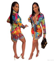 2019 Hisimple Loose African Women Vintage Print Turn Down Neck Necy Long Sleeve Mini Shirt Shirt Casual Dresses Vestidos Women039s O1597596