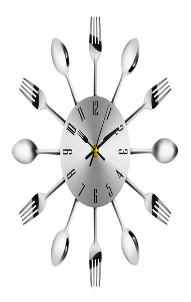 2019 Decoraciones para el hogar Relojes de cubiertos de acero inoxidable silenciosos Cuchillo y tenedor Cuchara Reloj de pared Cocina Restaurante Decoración del hogar Y20019531586