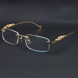 Randloze brillen Damesmode zonnebril Roestvrij staal Cat Eye-bril Grote vierkante bril met doos C Decoratie 18K goud mannelijk en vrouwelijk