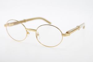 Diseñador Hombres Mujeres Lujo Oro Marco de anteojos Mujeres Redondo Blanco Genuino Natural Cuerno Moda Gafas con caja C Decoración gafas