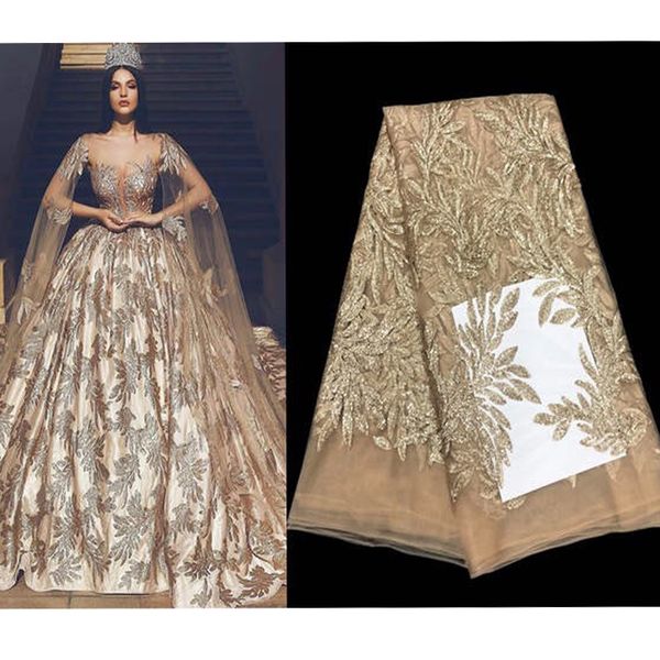 2019 mode chaude élégant français brodé paillettes dentelle maille dentelle tissu Top qualité matériel de couture pour robe de mariée 5 mètres