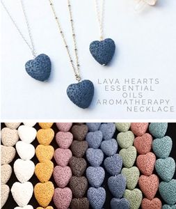 2023 Hot Heart Lava Rock hanger ketting 9 kleuren Aromatherapie Etherische olie Diffuser Hartvormige stenen kettingen