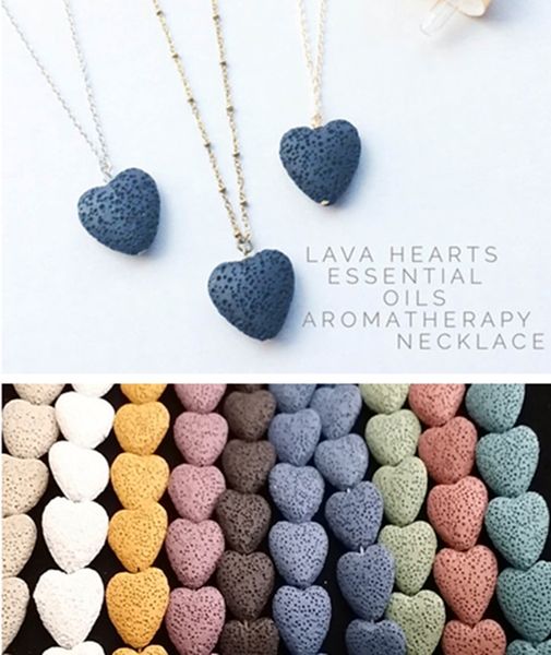 2023 Hot Heart Lava Rock colgante collar 9 colores Aromaterapia Aceite esencial Difusor Collares de piedra en forma de corazón