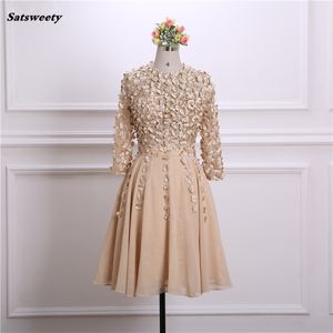 2023 Hot Sale Chiffon Korte cocktailjurken feestjurken Appliqued Pearls lange mouwen zipper terug thuiskomstjurken