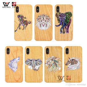 Coques de téléphone antichoc pour iPhone 11 12 X XR XS Max Impression de logo personnalisé TPU Bois naturel 2021 Mode Coque de protection arrière pour animaux mignons