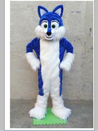 2019 hete verkoop lange bont blauwe husky fursuit harige mascotte kostuum verjaardagsfeestje