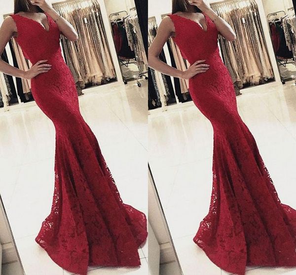 2019 Venta caliente sirena vestidos de baile largo con cuello en V manga casquillo de encaje con cuentas vestidos de noche sin respaldo elegante vestido formal de alta calidad