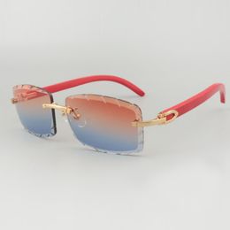 Rood houten zonnebril 8100915 met gesneden lens 56 mm 3.0 dikte
