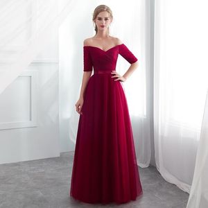 2019 Vente Chaude Violet Bateau Robes De Demoiselle D'honneur Tulle A-ligne Bleu Royal Demi Manches De Noce De Bal Robes De Fille Robe De Soirée