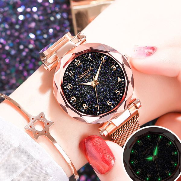 2019 Venta caliente Starry Sky Relojes Mujeres Moda Imán Reloj Damas Dorado Árabe Relojes de pulsera Señoras Estilo Libre Pulsera Reloj Y19062703