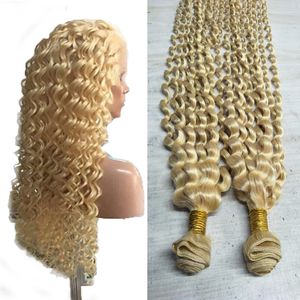 2019 Extensiones de cabello humano rizado rubio de venta caliente 613 Tejido de cabello humano rubio 100 g 26 