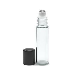 2019 Vendre à chaud 300pcs 10 ml bouteilles en verre à rouleaux transparents pour huiles essentielles bouteilles de rouleau vides avec couvercles noirs DHL Agsra