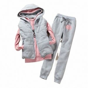 2019 Venta caliente de las mujeres sudadera chaleco pantalones 3 piezas Set más veet engrosamiento más tamaño casual agradable traje barato al por mayor w1oz #