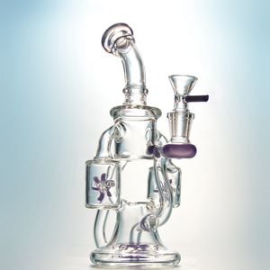 2019 Hot Unique Bongs Hélice Percolater Conduites D'eau En Verre Double Recycleur Dab Oil Rig 4mm Épaisseur Mini Bong Avec Bol XL167