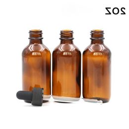 2019 Vente la plus chaude Boston Round 60 ml Amber Glass Propper bouteilles E liquide Bouteille en verre 2 oz avec capuchon en caoutchouc noir avec pipette VI ROTC