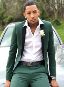 2019 Hunter Green Mens Cost Slim Fit Two Pieces Grooms Man Smoking Tuxedos Paped One Button Formal Prom Suit Prom Pants8721148