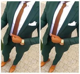 2019 Hunter Green Wedding Men Suit Twoom Tuxedos Tuxedos Notched Trim Fit Men Suit Party Business Custom Formel Wear Jac2142928