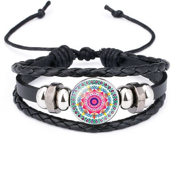 2019 indien Mandala fleur de vie bracelets pour femmes bouddhisme méditation verre Cabochon charme cuir corde bracelets bracelet hommes bijoux