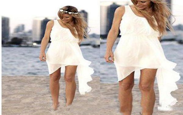 Vestidos de novia de playa corta de marfil en 2019 CHIFFON CARACHE COLLO COLLO COLLA DESCARACIÓN DE NADA VERSO SUMER