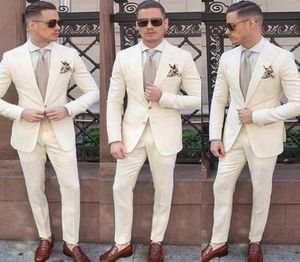 2019 Ivory Wedding Tuxedos voor bruidegomslijtage Peaked Rapel Blazer Classic Fit tweedelige Made Made Men Suits Jacket Pants8588532
