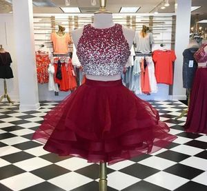 2019 Juwelnek sexy twee stukken vrouwen Homecoming jurken Top Shining Beadings Wine Red TuLle Gilrs School Party Jurken Vestido de F3902056