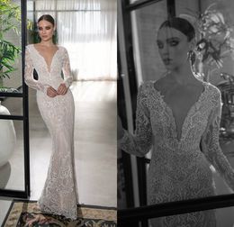 2019 Julie Vino Zeemeermin Trouwjurken Diepe V-hals Kant Applicaties Vloerlengte Strand Trouwjurk Custom Made Bridal Vestidos de Novia