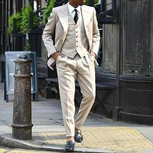 2019 Khaki Formele Mannen Suits voor Bruidegom Bruiloft Broek Jas Ontwerp Tuxedos Piek Mate Revers Blazer Avond Party Mannelijke Pak (Jacket Broek Vest)