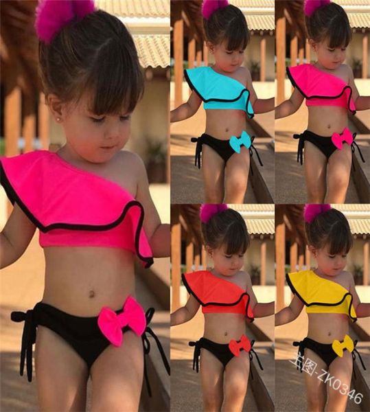 2019 enfants bébé filles maillot de bain maillot de bain bikini maillot de bain bleu rayé été mignon deux pièces ou une pièce ensemble vêtements de plage7657327