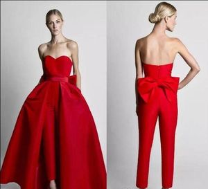 2019 Krikor Jabotian modesto mono rojo vestido de noche con falda desmontable vestido de novia sin tirantes pantalones de fiesta nupcial para mujeres por encargo