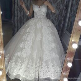 2019 dentelle Applique robe de bal robes de mariée avec bretelles Organza balayage Train sur mesure grande taille robes de mariée de mariage