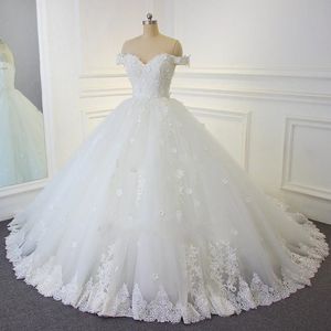 Robe de mariée en dentelle, Vintage, arabe, épaules dénudées, perles, fleurs faites à la main, robes de mariée, photo réelle