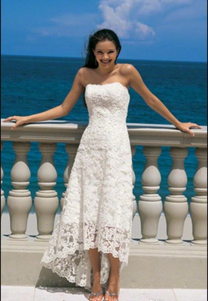 2019 Dentelle Plage Robe De Mariée Gaine Colonne Sans Bretelles Haut Bas Asymétrique Robe De Mariée Dos Nu Fermeture Éclair Retour Vintage Robes De Mariée Pas Cher