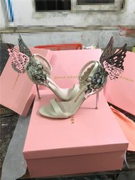 Gratis verzending 2019 Ladies Leather High Heels Wedding Sandalen Buckle Rose Solid Butterfly Ornamens Sophia Webster Shoes Nude Hollow Out WingvikyC531