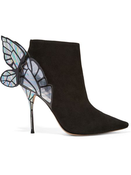 Livraison gratuite 2019 dames en daim de peau de mouton chaussures pointues à talons hauts ornements de papillon solides bottes Sophia Webster SHOES noir / argent 34-42