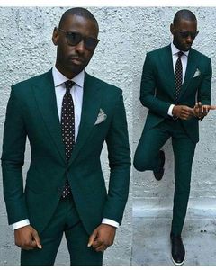 2019 Dernier Hunter Green Tuxedos De Mariage Costumes De Marié Sur Mesure Garçons D'honneur Meilleur Homme Slim Fit Costumes De Fête De Bal (Veste + Pantalon + Cravate) Plus La Taille
